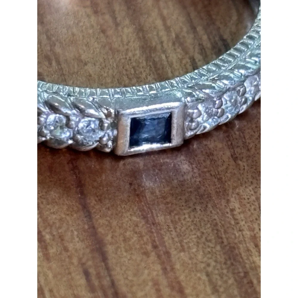 Judith Ripka 925 Sterling Silver Band Ring Cubic Zirconia 3 Sapphire Blue 9
